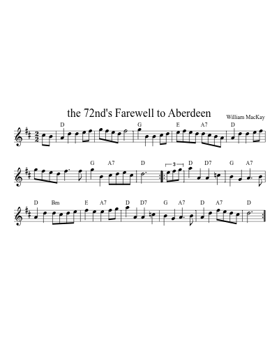 the 72nd's Farewell to Aberdeen (Version 2) sheet music preview