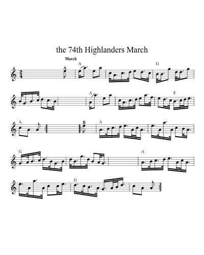 the 74th Highlanders March sheet music preview