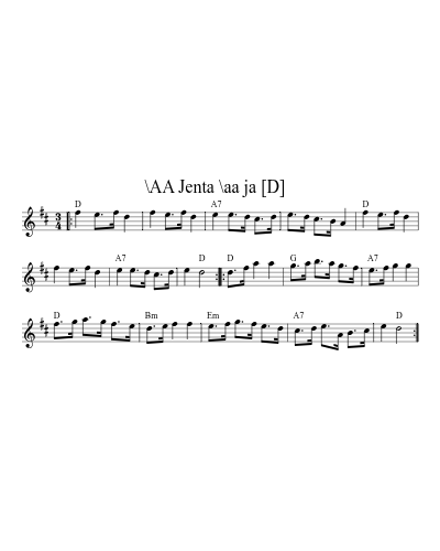 \AA Jenta \aa ja   [D] sheet music preview