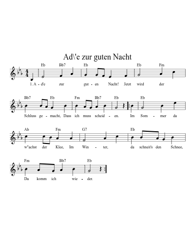 Ad\'e zur guten Nacht (Version 4) sheet music preview