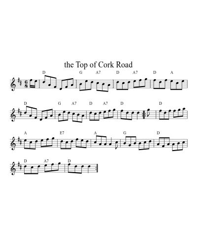 The Top of Cork Road (All Tunes) sheet music preview