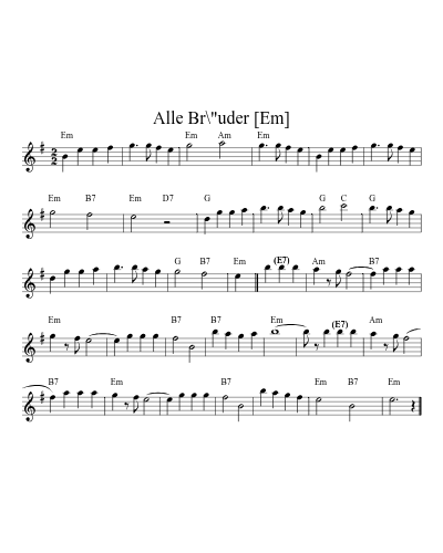 Alle Br\"uder [Em] (Version 5) sheet music preview