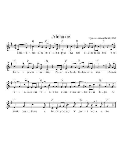 Aloha oe sheet music preview