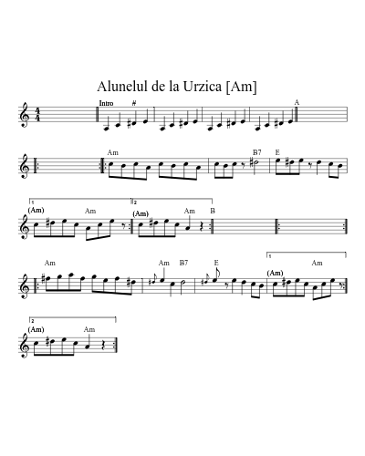 Alunelul de la Urzica    [Am] sheet music preview