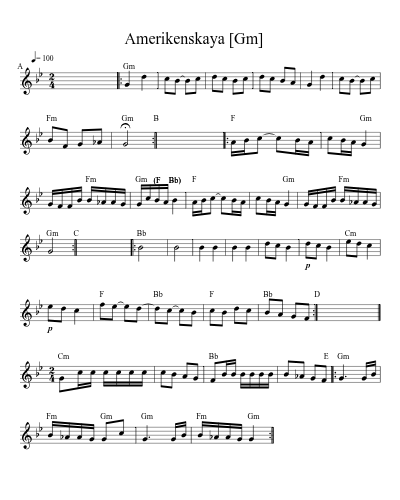Amerikenskaya    [Gm] (Version 2) sheet music preview