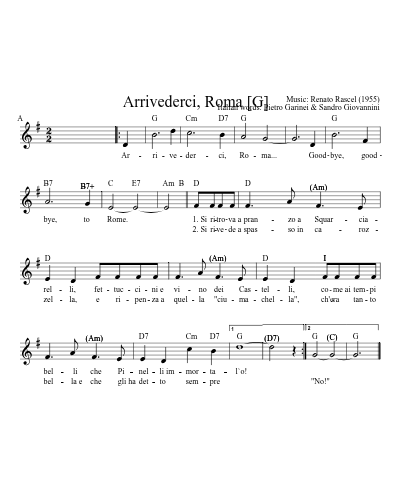 Arrivederci, Roma   [G] (Version 2) sheet music preview