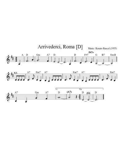 Arrivederci, Roma   [D] (Version 3) sheet music preview