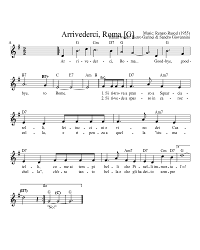 Arrivederci, Roma   [G] (Version 5) sheet music preview