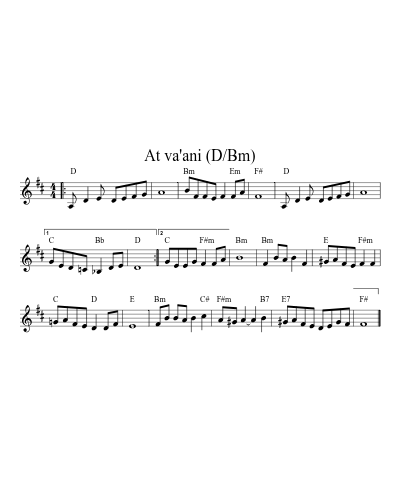 At va'ani (D/Bm) (Version 4) sheet music preview