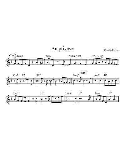 Au privave sheet music preview