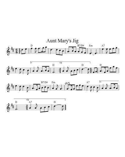 Aunt Mary's Jig (Version 5) sheet music preview