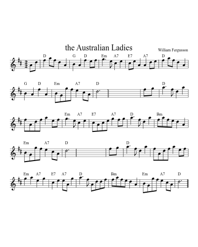 the Australian Ladies (Version 5) sheet music preview