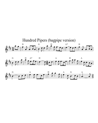Hundred Pipers (bagpipe version) sheet music preview