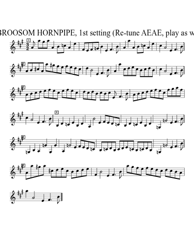 THE BROOSOM HORNPIPE, 1st setting (Re-tune AEAE, play as written) sheet music preview