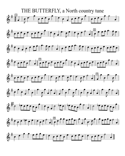 THE BUTTERFLY, a North country tune sheet music preview