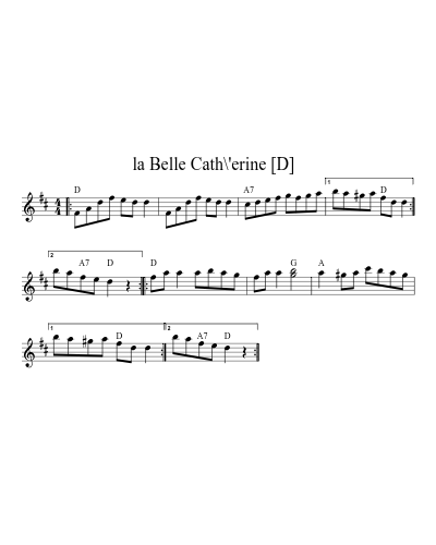 la Belle Cath\'erine   [D] (Version 2) sheet music preview