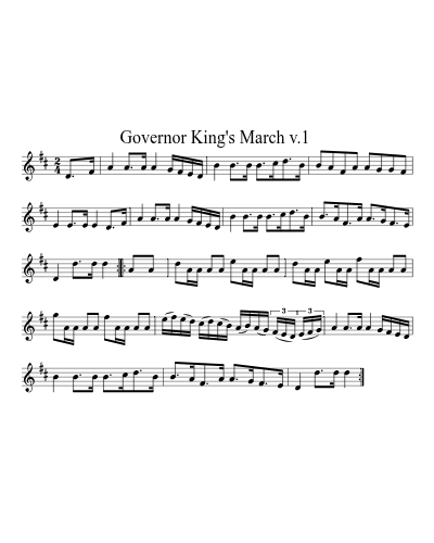Governor King's March  v.1 (Belleisle Standpiece 1)