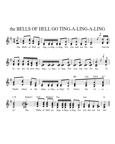 the BELLS OF HELL GO TING-A-LING-A-LING sheet music preview