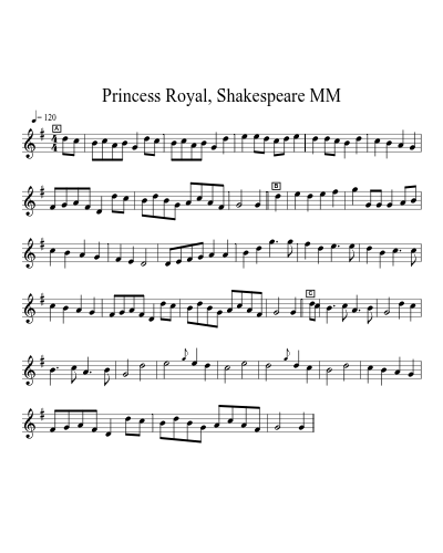 Princess Royal, Shakespeare MM sheet music preview