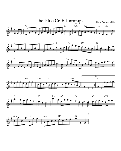 the Blue Crab Hornpipe (Version 2) sheet music preview