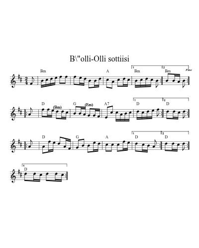 B\"olli-Olli sottiisi (Version 4) sheet music preview