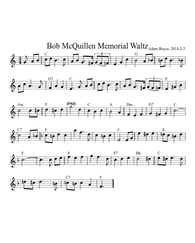 Bob McQuillen Memorial Waltz (Version 2) sheet music preview