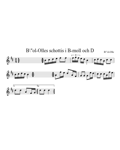 B\"ol-Olles schottis i B-moll och D (Version 4) sheet music preview