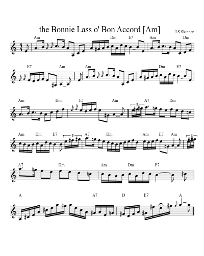 The Bonnie Lass o' Bon Accord   [Am] (Version 4) sheet music preview