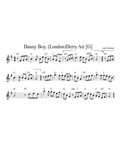 Danny Boy, (London)Derry Air    [G] sheet music preview