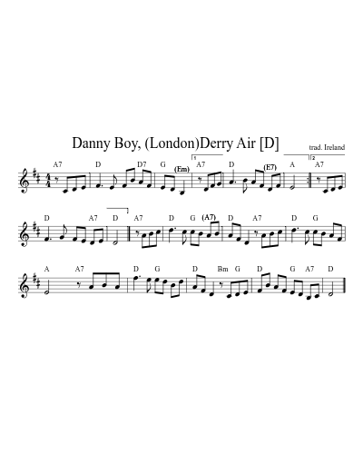 Danny Boy, (London)Derry Air    [D] (Version 3) sheet music preview