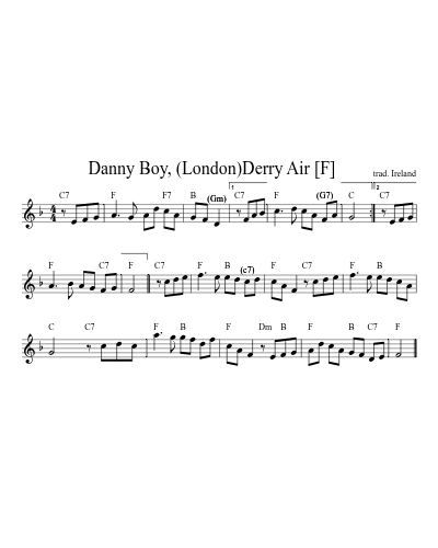 Danny Boy, (London)Derry Air    [F] (Version 3) sheet music preview