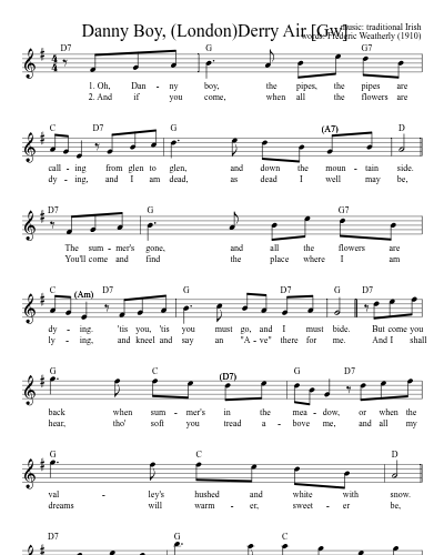 Danny Boy, (London)Derry Air    [Gw] sheet music preview