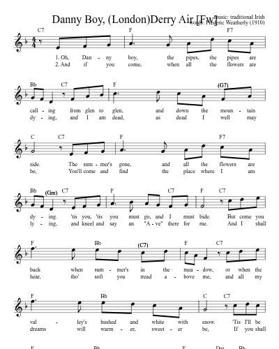Danny Boy, (London)Derry Air    [Fw] (Version 3) sheet music preview