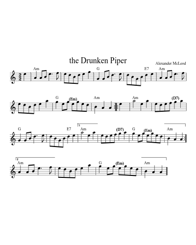 The drunken piper (Version 15) sheet music preview