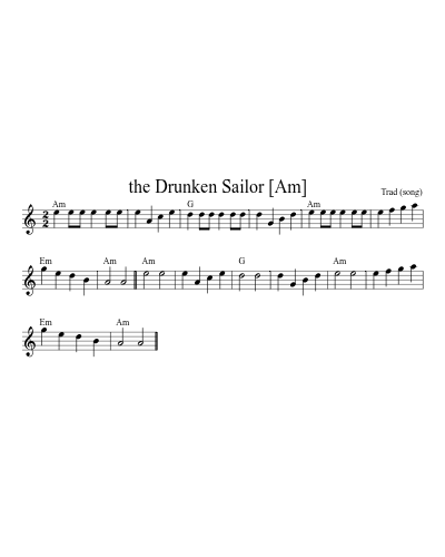 the Drunken Sailor   [Am] sheet music preview