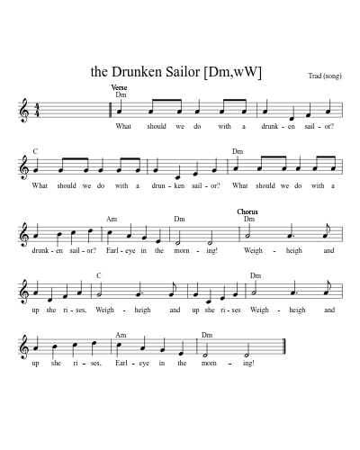 the Drunken Sailor   [Am] (Version 2) sheet music preview