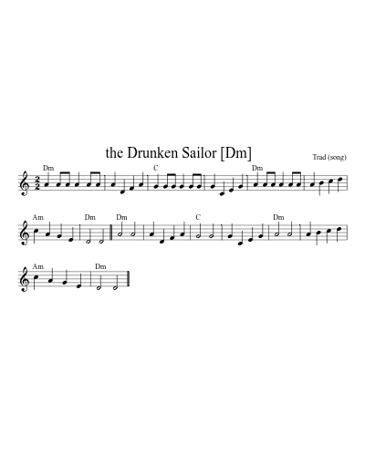 the Drunken Sailor   [Dm] (Version 4) sheet music preview
