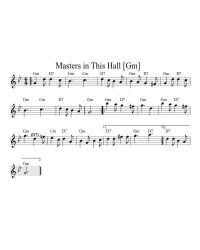 Masters In This Hall   [Gm] (Version 6) sheet music preview
