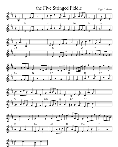 the Five Stringed Fiddle (Version 3) sheet music preview