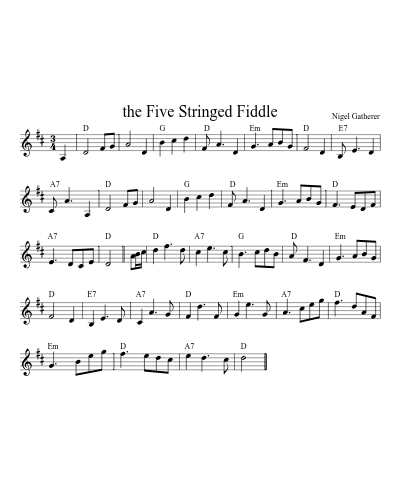 the Five Stringed Fiddle (Version 4) sheet music preview