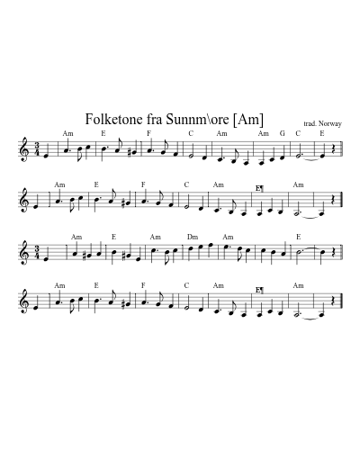 Folketone fra Sunnm\ore    [Am] preview