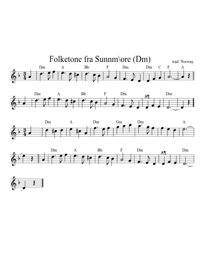 Folketone fra Sunnm\ore   (Dm)