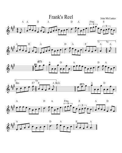 FRANK'S REEL (Version 9) sheet music preview