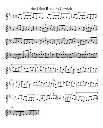 The glen road to Carrick (Version 3) sheet music preview