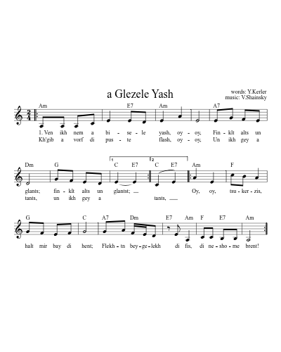 a Glezele Yash [Em] sheet music preview