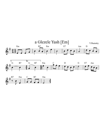 a Glezele Yash [Em] (Version 2) sheet music preview