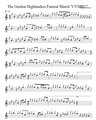 The Gordon Highlanders Funeral March  "CYMRU" sheet music preview