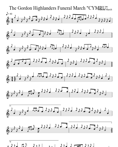 The Gordon Highlanders Funeral March  "CYMRU" (Version 2) sheet music preview