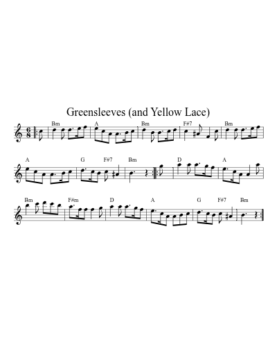 Greensleeves (and Yellow Lace) (Green Sleeves) (#30131) sheet music preview