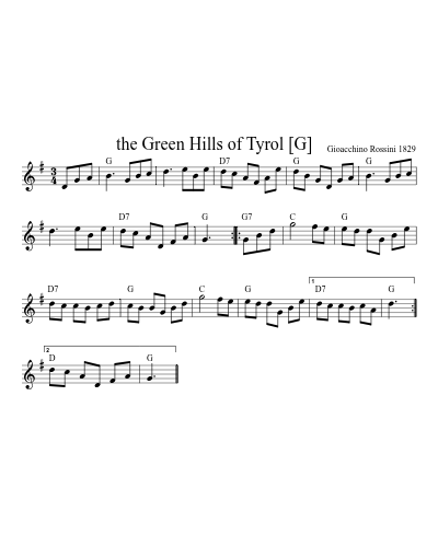the Green Hills of Tyrol   [G] (Version 4) sheet music preview